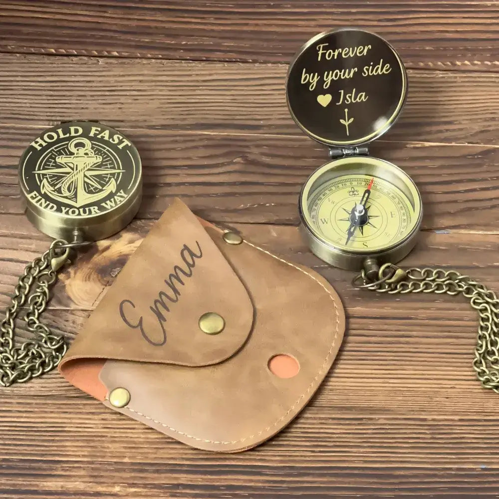 Personalized Navy Gift Brass Compass with Anchor Design – Engraved Quote "Hold Fast Find Your Way", Sailor Gift for Him, Graduation Keepsake