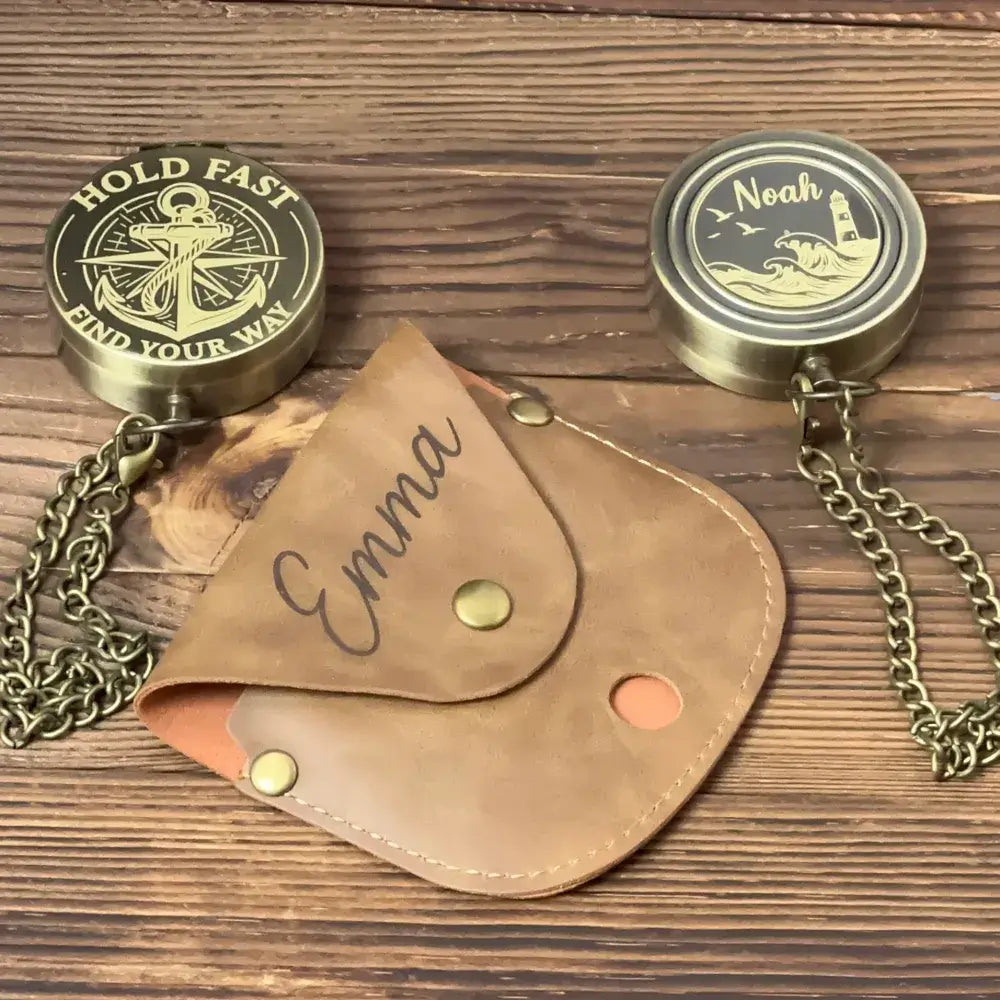 Personalized Navy Gift Brass Compass with Anchor Design – Engraved Quote "Hold Fast Find Your Way", Sailor Gift for Him, Graduation Keepsake