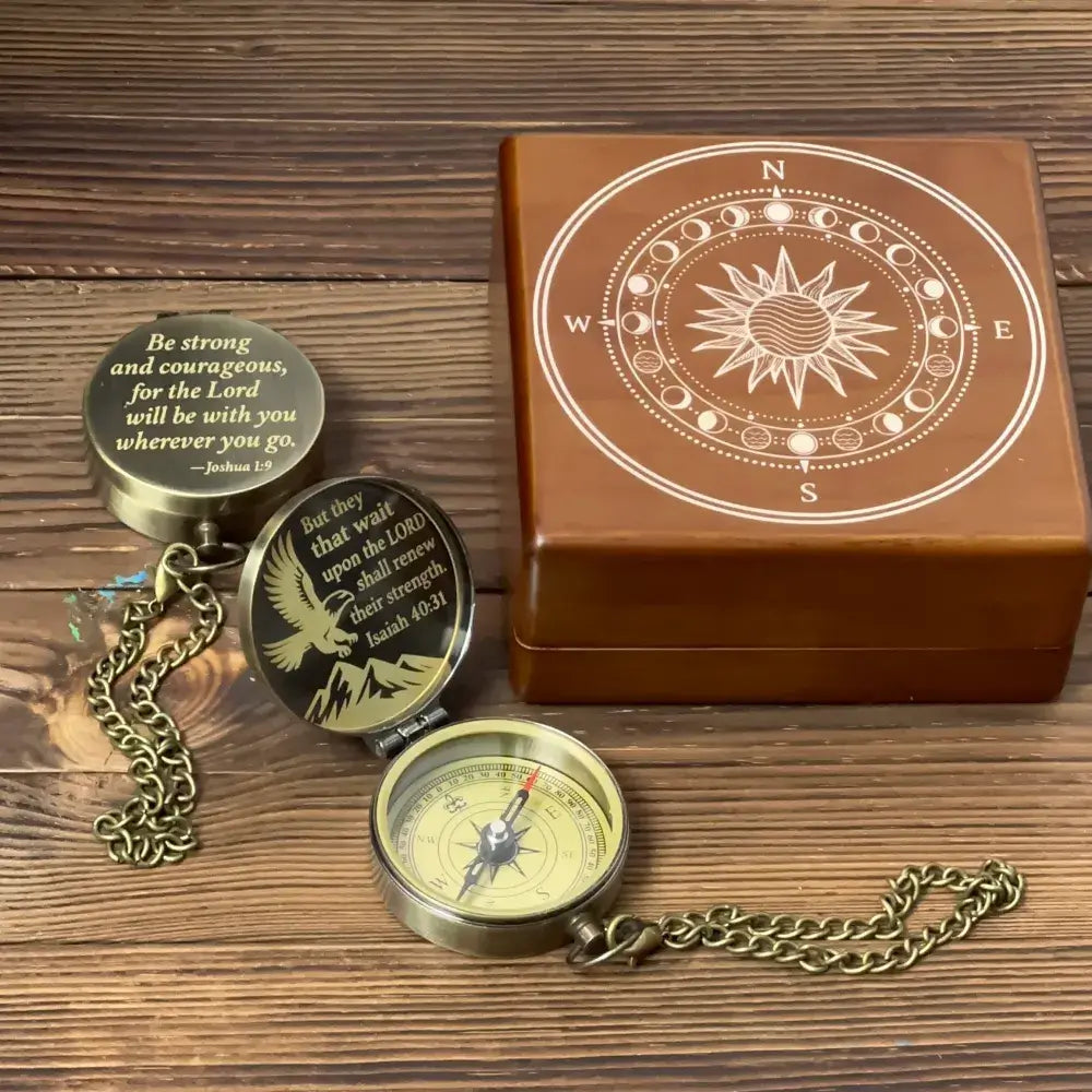 Christian Gift Engraved Compass with Bible Verse Isaiah 40:31 – Eagle Design "Renew Strength", Personalized Faith Keepsake for Men, Son
