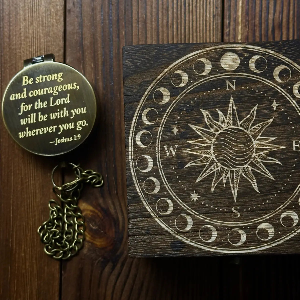 Christian Engraved Compass with Bible Verse Joshua 1:9 – "Be Strong and Courageous", Graduation Gift for Son, Personalized Faith Keepsake with Handwriting