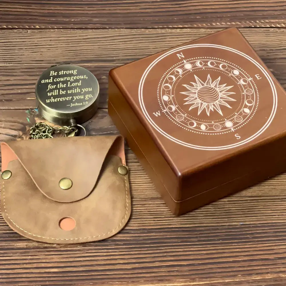 Christian Engraved Compass with Bible Verse Joshua 1:9 – "Be Strong and Courageous", Graduation Gift for Son, Personalized Faith Keepsake with Handwriting