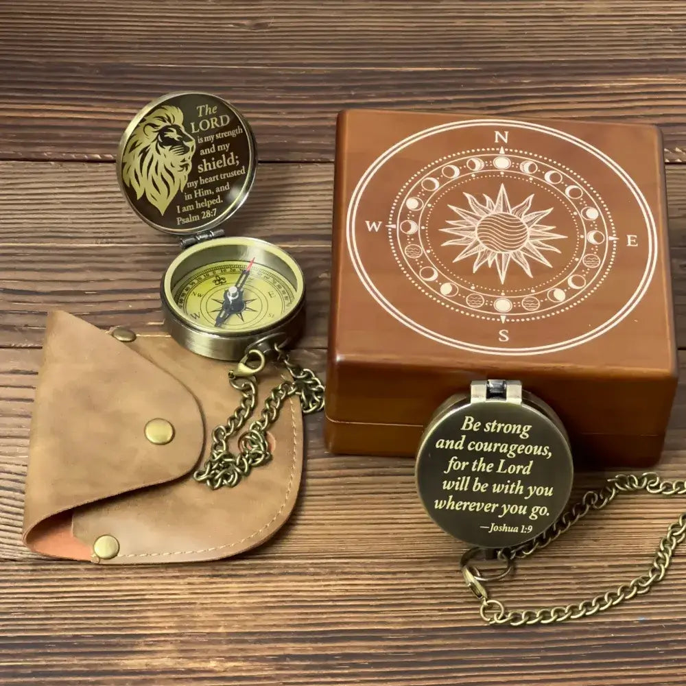 Christian Engraved Compass with Bible Verse Joshua 1:9 – "Be Strong and Courageous", Graduation Gift for Son, Personalized Faith Keepsake with Handwriting