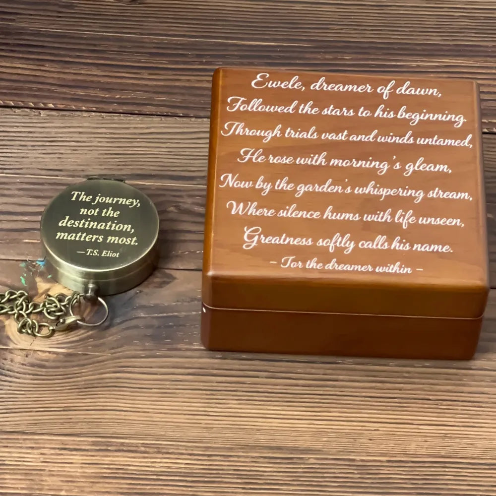 Personalized Inspirational Engraved Compass with T.S. Eliot Quote – "The Journey Not The Destination", Graduation or Retirement Gift for Him, Keepsak