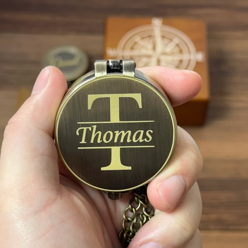 Engraved Brass Compass Gift for Husband or Son – Custom Monogram Name Compass – Personalized Keepsake for Men