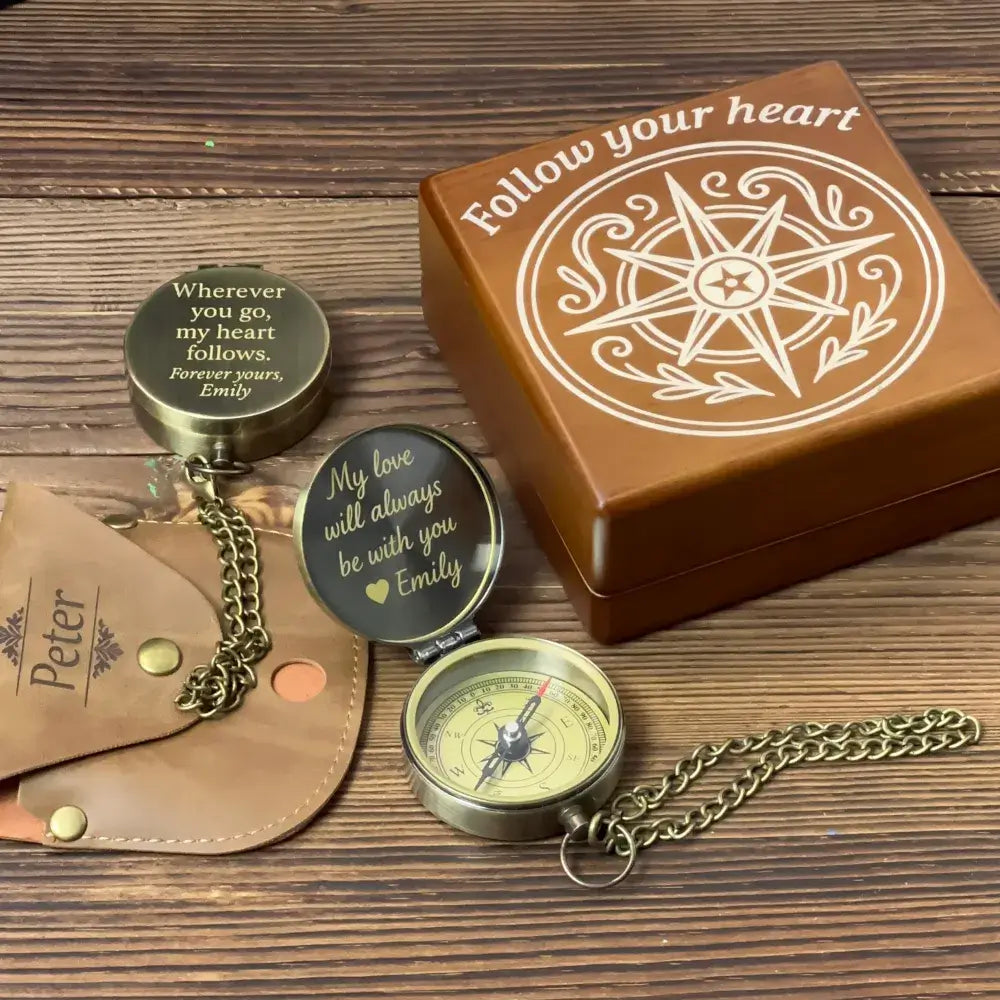 Romantic Gift Personalized Compass Engraved "My Love Will Always Be With You" – Anniversary or Valentine's Gift for Him, Husband, Keepsake