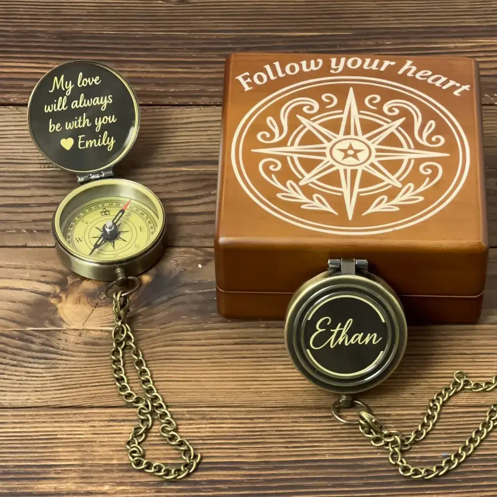Romantic Gift Personalized Compass Engraved "My Love Will Always Be With You" – Anniversary or Valentine's Gift for Him, Husband, Keepsake