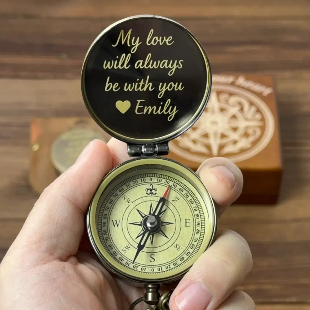 Romantic Gift Personalized Compass Engraved "My Love Will Always Be With You" – Anniversary or Valentine's Gift for Him, Husband, Keepsake
