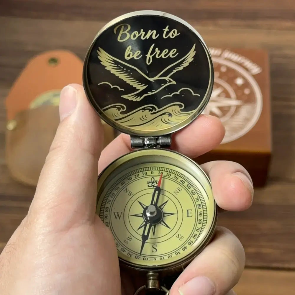 Engraved Brass Compass Gift for Men – Personalized Eagle & Waves Design for Husband, Dad or Boyfriend