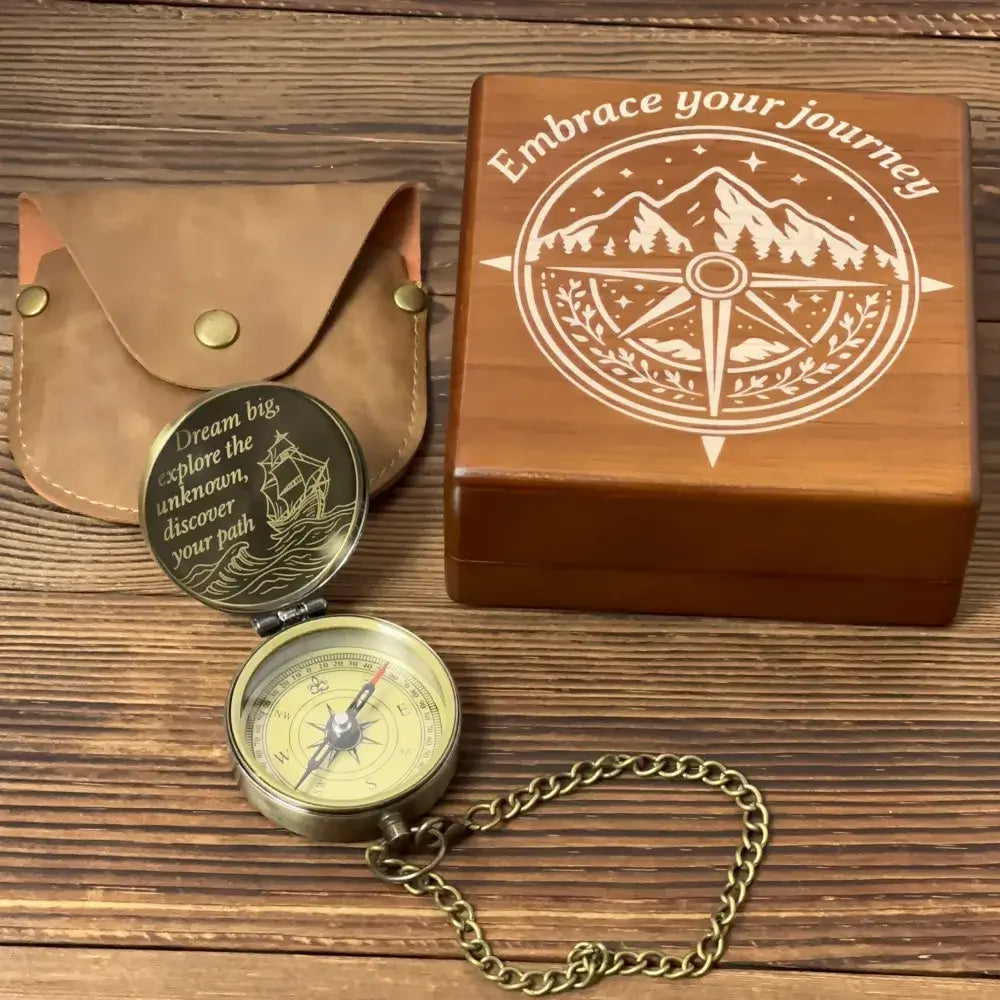 Graduation Gift Engraved Compass with Inspirational Quote – "Dream Big, Explore Unknown", Personalized Traveler Gift for Son, Him, Nautical Keepsake