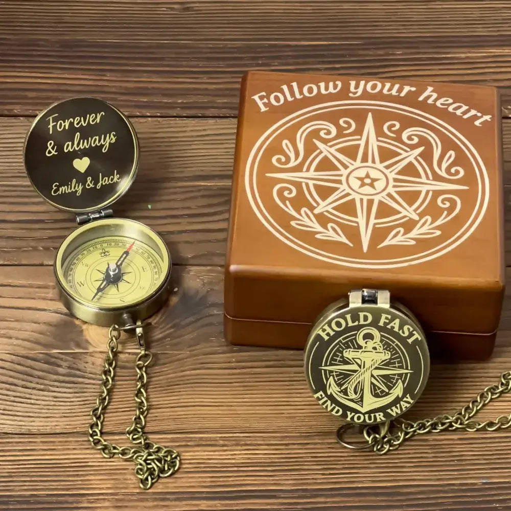 Romantic Anniversary Gift Personalized Compass Engraved "Forever & Always" – Wedding Gift for Husband, Him, Custom Name Keepsake
