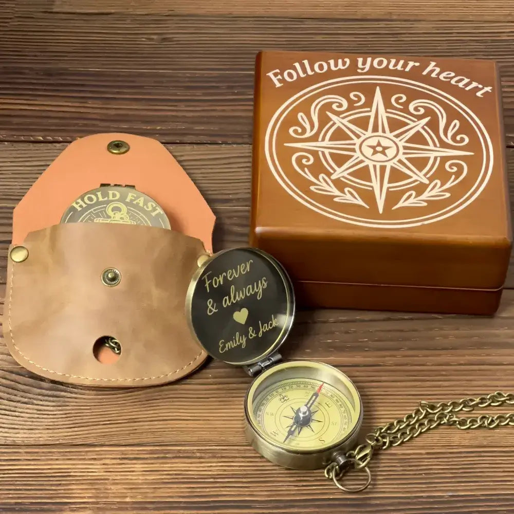 Romantic Anniversary Gift Personalized Compass Engraved "Forever & Always" – Wedding Gift for Husband, Him, Custom Name Keepsake
