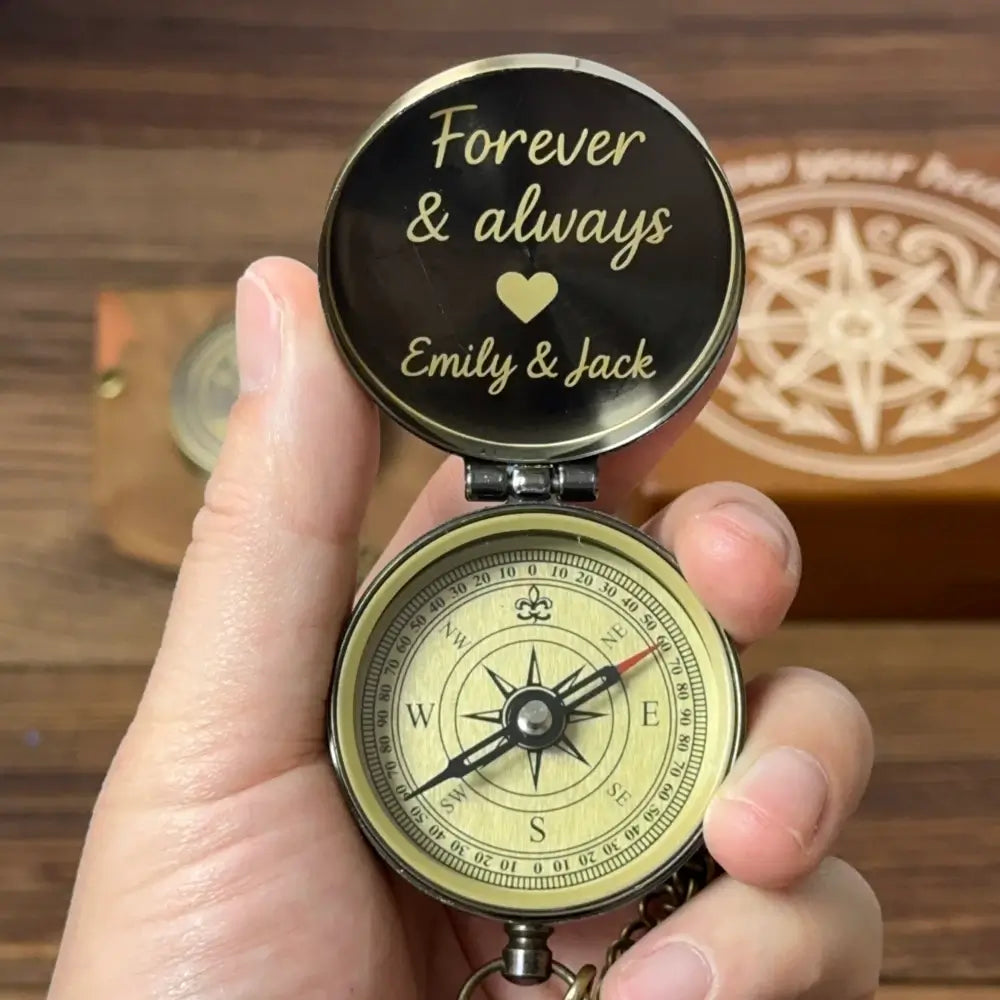 Engraved Compass Gift for Men – Personalized Brass Keepsake for Husband, Boyfriend, or Fiancé