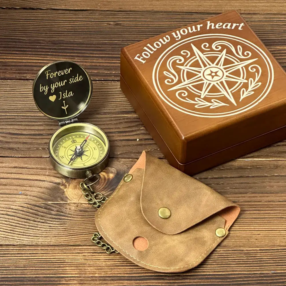 Romantic Gift Personalized Compass Engraved "Forever By Your Side" – Anniversary Gift for Him, Husband, Custom Name Keepsake