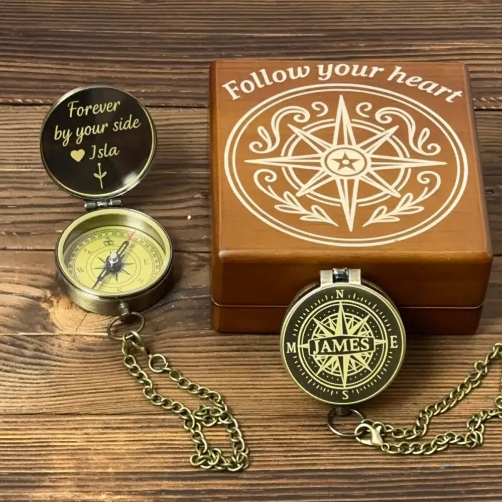 Engraved Compass Gift with Handwriting – Personalized Brass Keepsake – Custom Memorial Gift for Dad or Husband