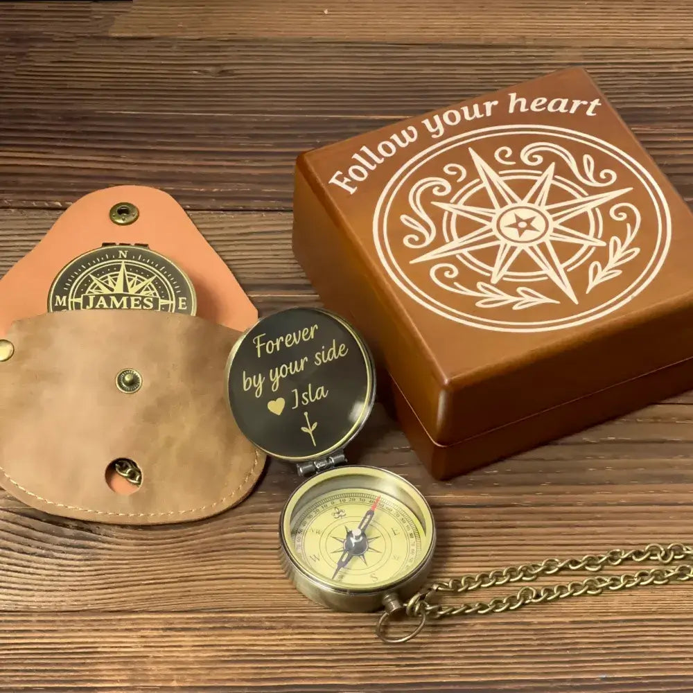 Romantic Gift Personalized Compass Engraved "Forever By Your Side" – Anniversary Gift for Him, Husband, Custom Name Keepsake