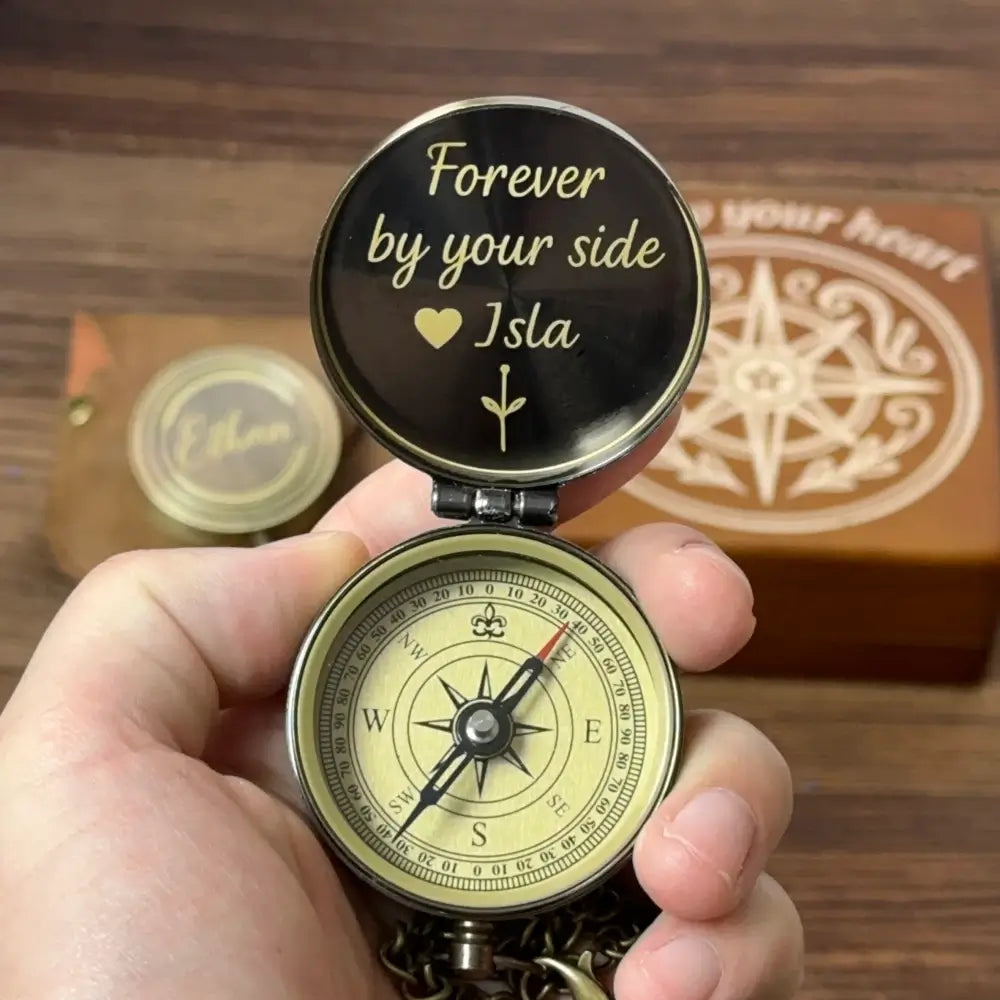 Romantic Gift Personalized Compass Engraved "Forever By Your Side" – Anniversary Gift for Him, Husband, Custom Name Keepsake
