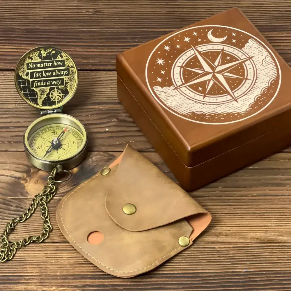 Personalized Long Distance Relationship Gift Engraved Compass – Romantic Quote "Love Finds A Way", Anniversary Gift for Husband, Boyfriend, Keepsake