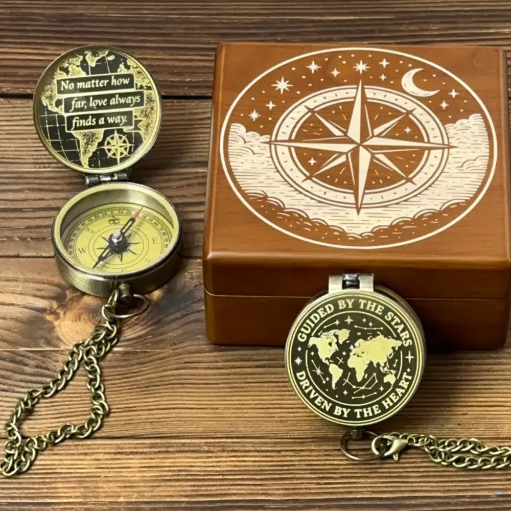 Personalized Long Distance Relationship Gift Engraved Compass – Romantic Quote "Love Finds A Way", Anniversary Gift for Husband, Boyfriend, Keepsake
