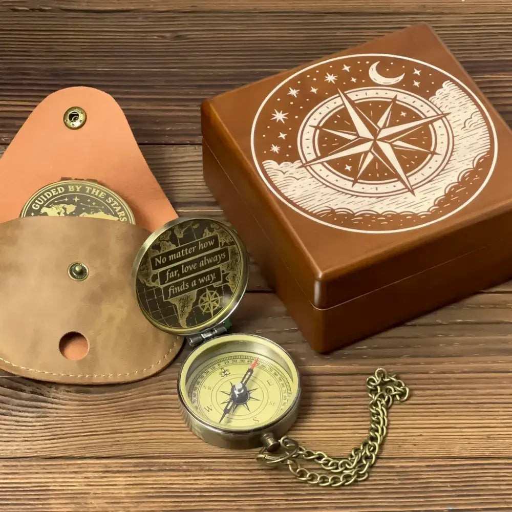 Personalized Long Distance Relationship Gift Engraved Compass – Romantic Quote "Love Finds A Way", Anniversary Gift for Husband, Boyfriend, Keepsake