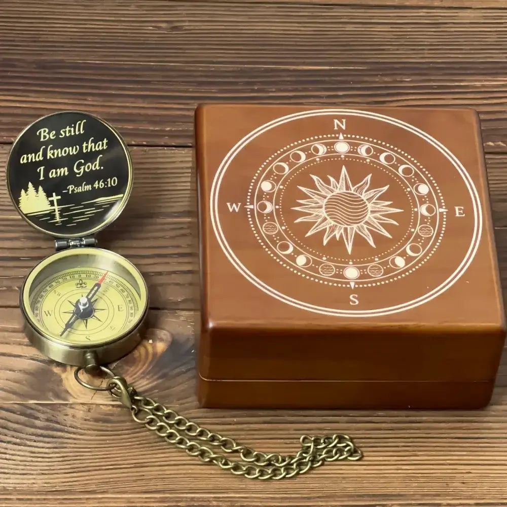 Christian Gift Personalized Compass with Bible Verse Psalm 46:10 – Cross Design "Be Still and Know", Engraved Faith Keepsake