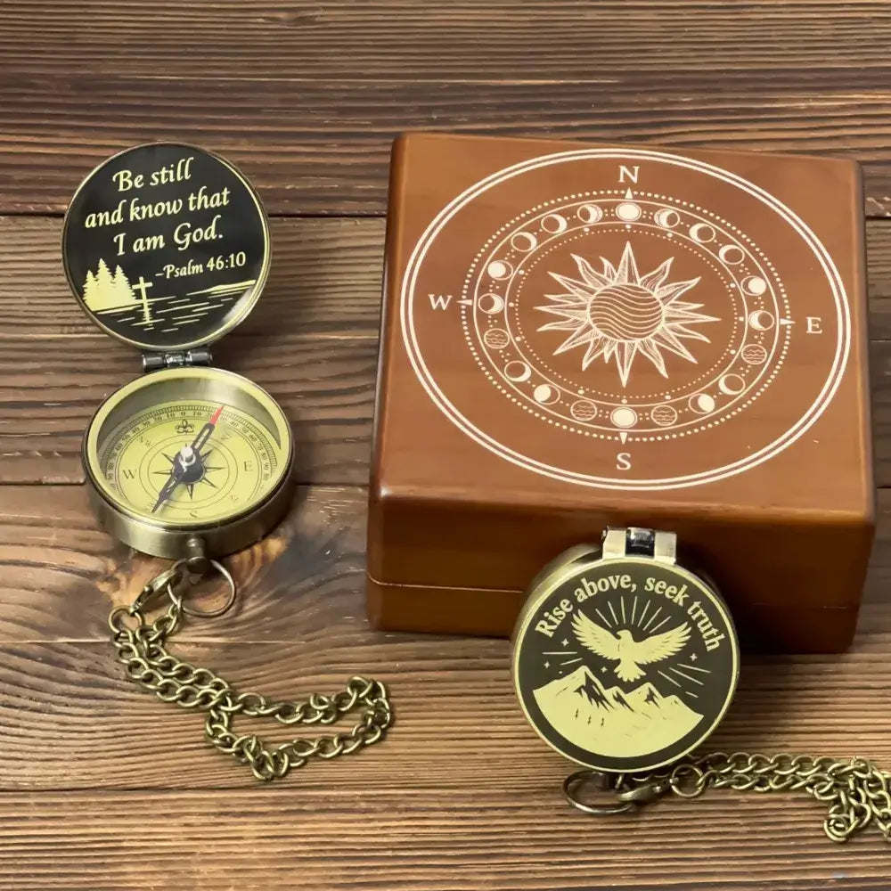 Christian Gift Personalized Compass with Bible Verse Psalm 46:10 – Cross Design "Be Still and Know", Engraved Faith Keepsake