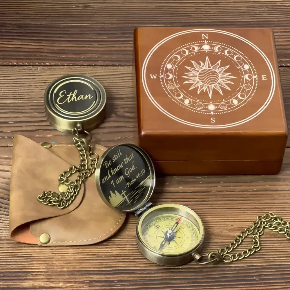 Christian Gift Personalized Compass with Bible Verse Psalm 46:10 – Cross Design "Be Still and Know", Engraved Faith Keepsake