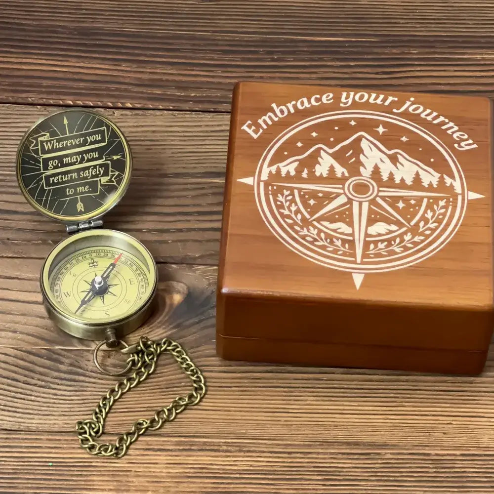 Personalized Gift for Son Leaving for College Engraved Brass Compass – "Return Safely To Me", Gift from Mom, Dad, Keepsake of Love