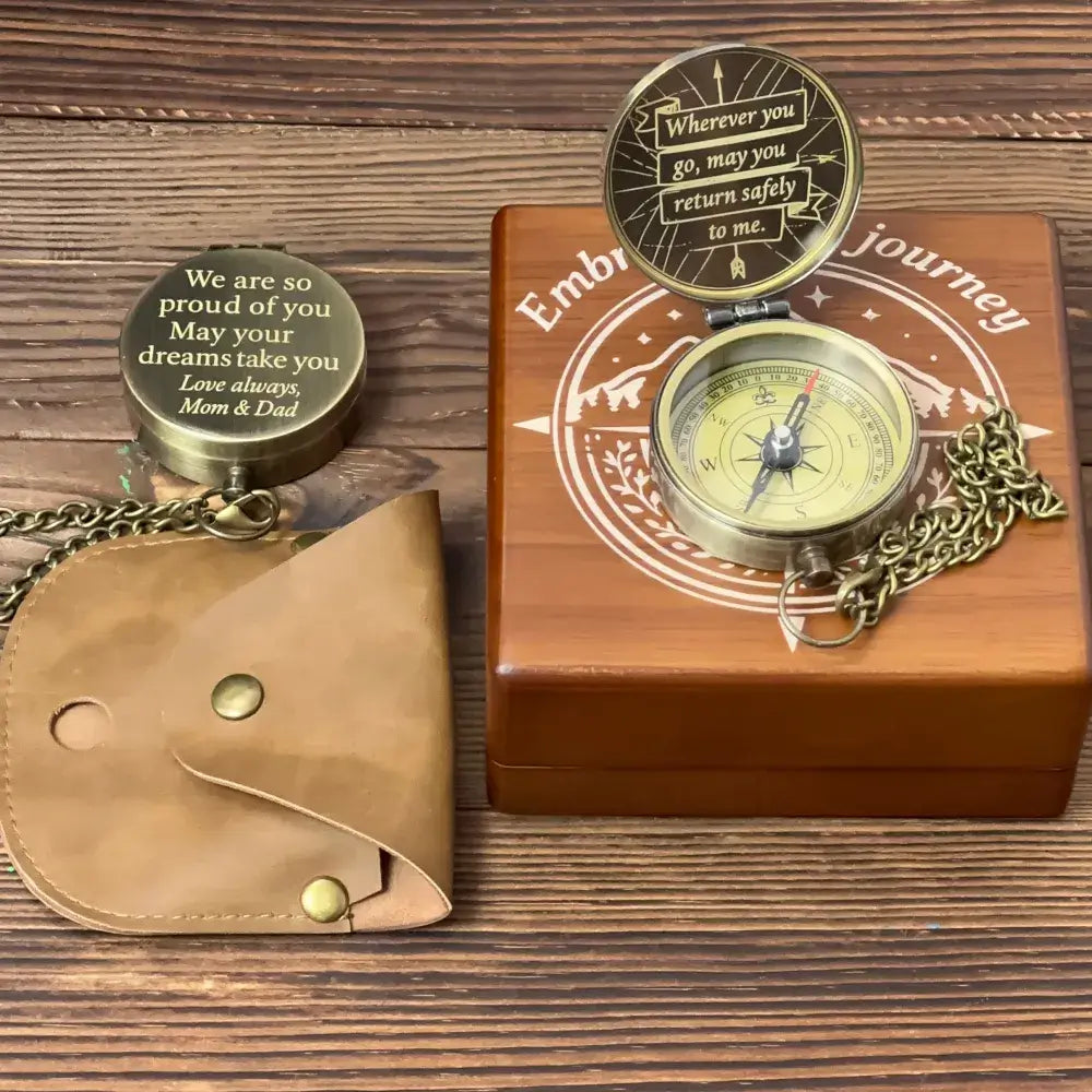 Personalized Gift for Son Leaving for College Engraved Brass Compass – "Return Safely To Me", Gift from Mom, Dad, Keepsake of Love