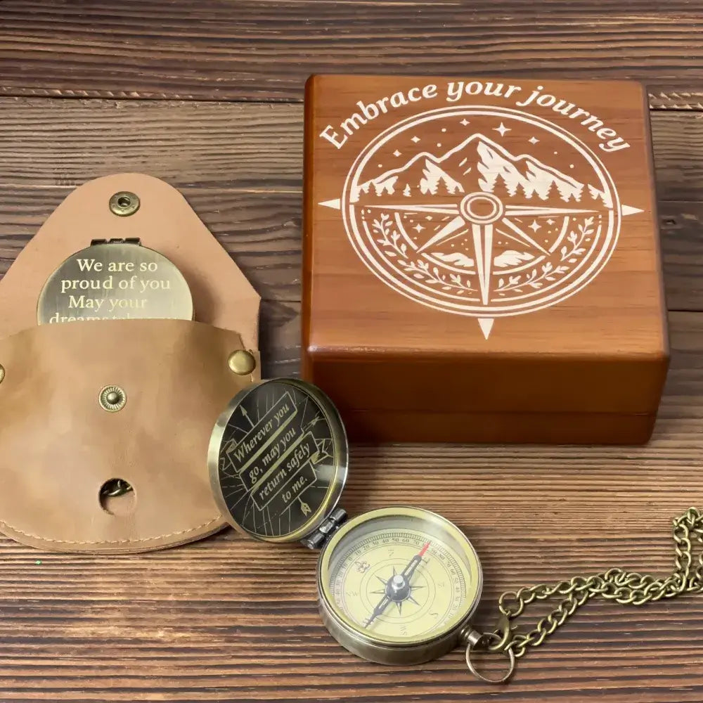 Personalized Gift for Son Leaving for College Engraved Brass Compass – "Return Safely To Me", Gift from Mom, Dad, Keepsake of Love