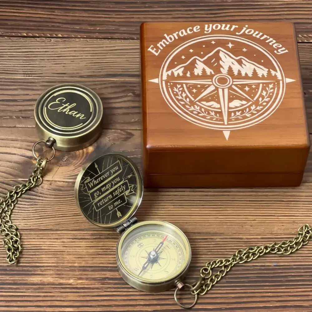 Personalized Gift for Son Leaving for College Engraved Brass Compass – "Return Safely To Me", Gift from Mom, Dad, Keepsake of Love