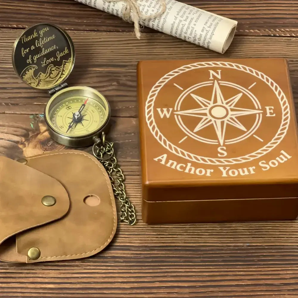 Gift for Dad Personalized Brass Compass Engraved "Thank You for Guidance" – Father's Day Gift from Son or Daughter, Mentor Keepsake