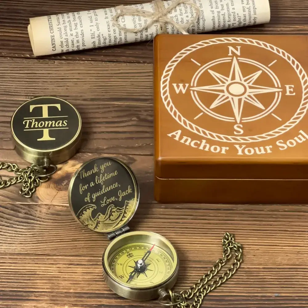 Gift for Dad Personalized Brass Compass Engraved "Thank You for Guidance" – Father's Day Gift from Son or Daughter, Mentor Keepsake