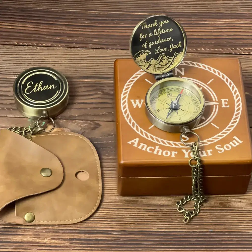 Gift for Dad Personalized Brass Compass Engraved "Thank You for Guidance" – Father's Day Gift from Son or Daughter, Mentor Keepsake