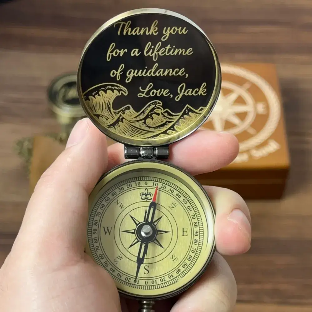Gift for Dad Personalized Brass Compass Engraved "Thank You for Guidance" – Father's Day Gift from Son or Daughter, Mentor Keepsake