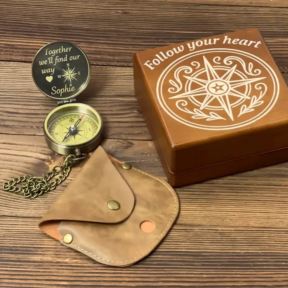 Romantic Anniversary Gift Engraved Compass – Personalized Quote "Together We'll Find Our Way", Wedding Gift for Husband, Keepsake