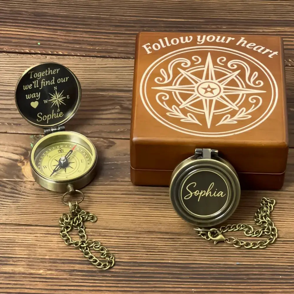 Romantic Anniversary Gift Engraved Compass – Personalized Quote "Together We'll Find Our Way", Wedding Gift for Husband, Keepsake
