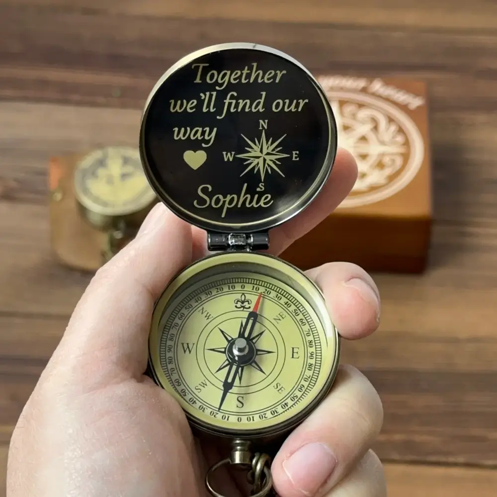 Romantic Anniversary Gift Engraved Compass – Personalized Quote "Together We'll Find Our Way", Wedding Gift for Husband, Keepsake