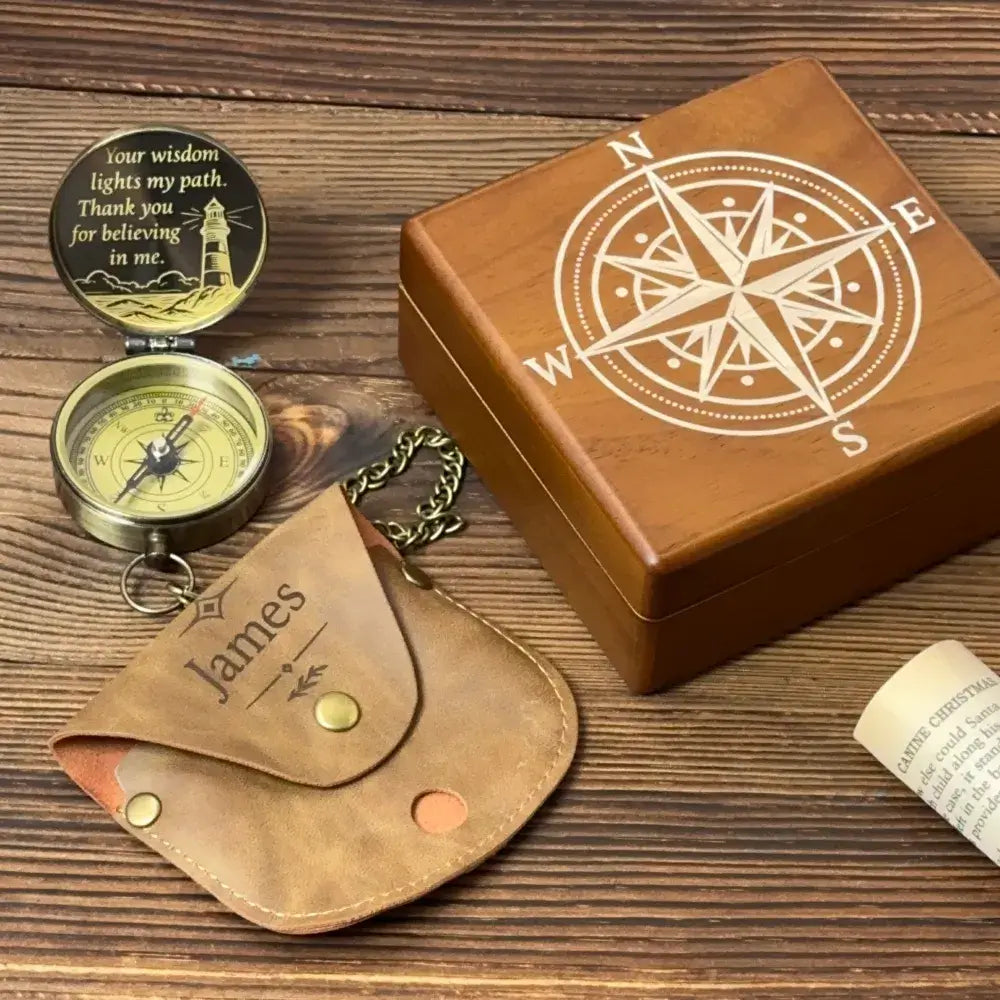 Gift for Mentor Personalized Compass Engraved "Your Wisdom Lights My Path" – Father's Day Gift for Dad, Teacher Appreciation Keepsake