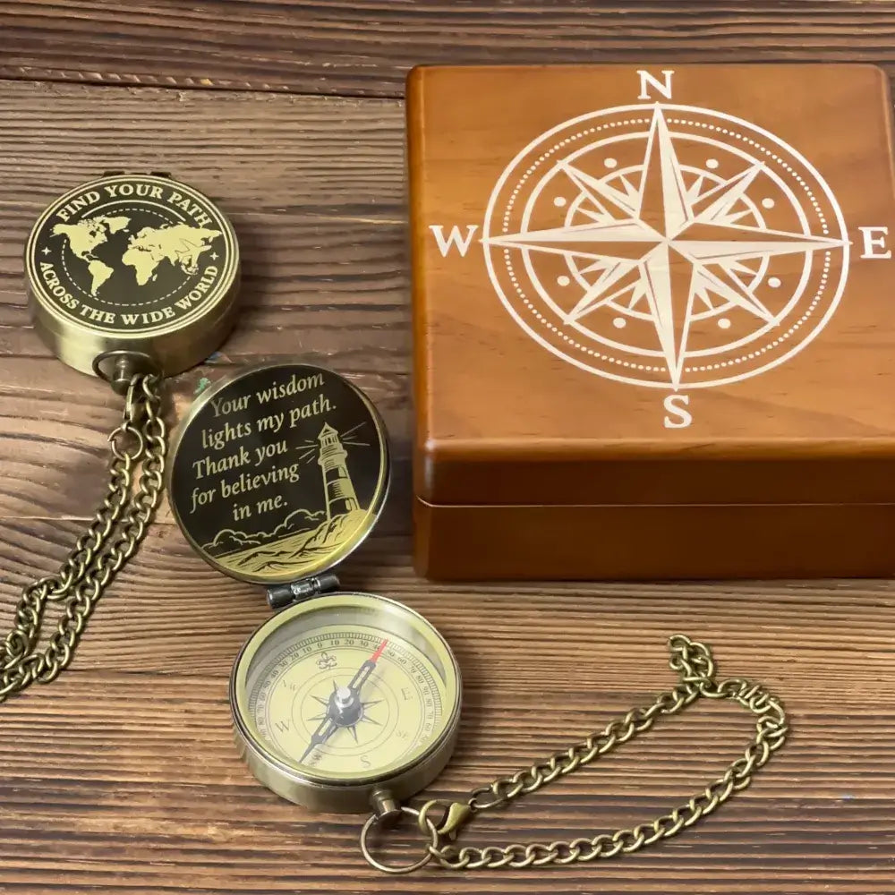 Gift for Mentor Personalized Compass Engraved "Your Wisdom Lights My Path" – Father's Day Gift for Dad, Teacher Appreciation Keepsake