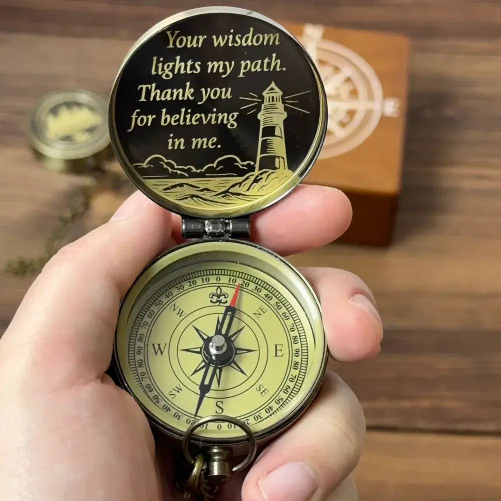 Gift for Mentor Personalized Compass Engraved "Your Wisdom Lights My Path" – Father's Day Gift for Dad, Teacher Appreciation Keepsake