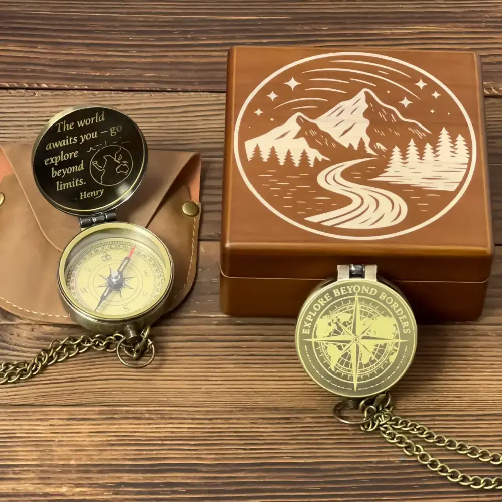 Graduation Gift Engraved Brass Compass with Inspirational Quote – "The World Awaits You", Personalized Traveler Gift for Son, Him, Adventure Keepsake