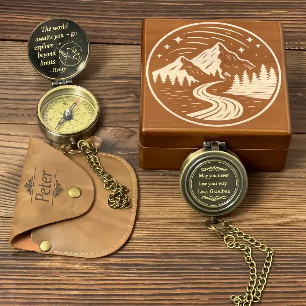 Graduation Gift Engraved Brass Compass with Inspirational Quote – "The World Awaits You", Personalized Traveler Gift for Son, Him, Adventure Keepsake