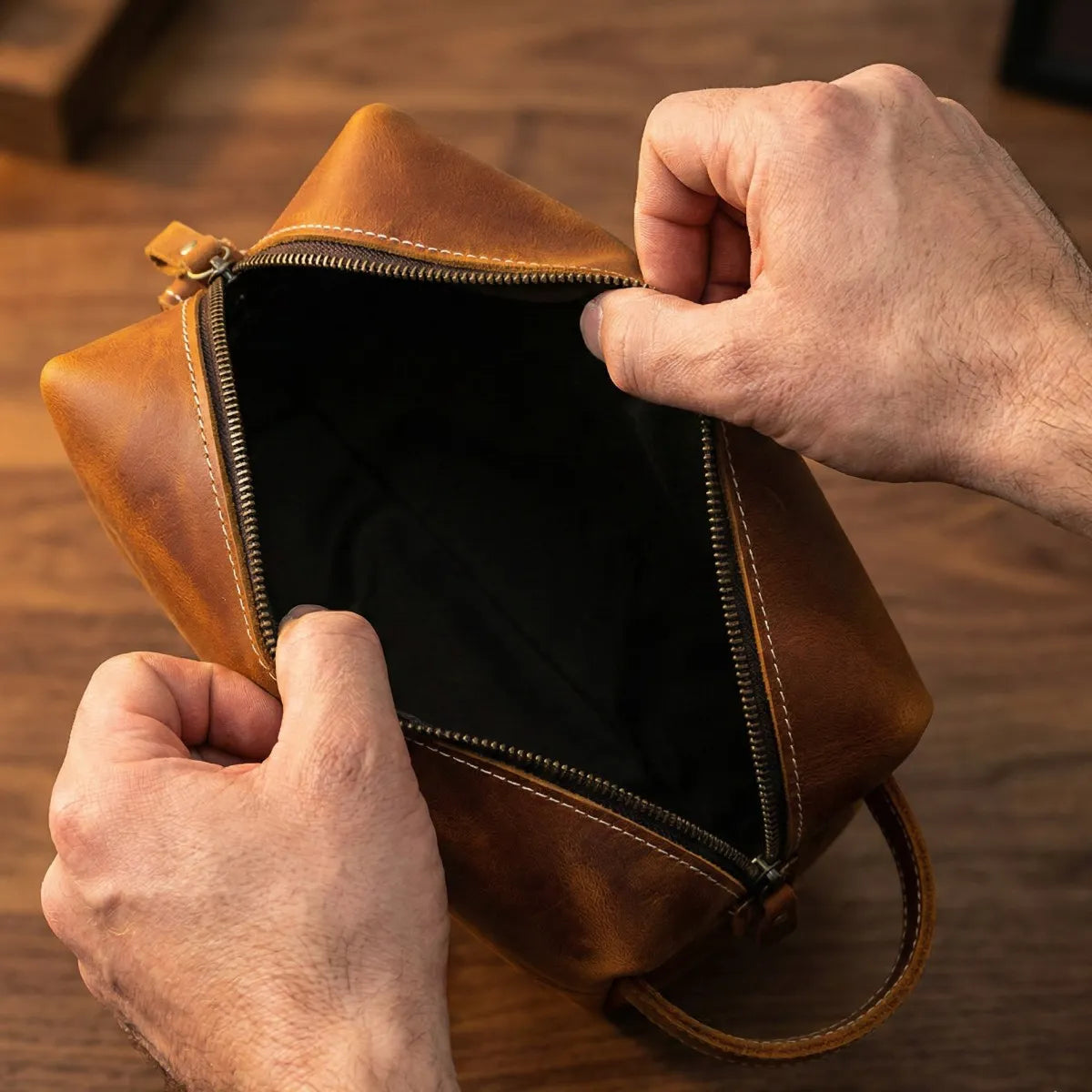 Personalized Toiletry Bag for Men – Genuine Leather Monogrammed Dopp Kit – Custom Travel Organizer & Gift for Him