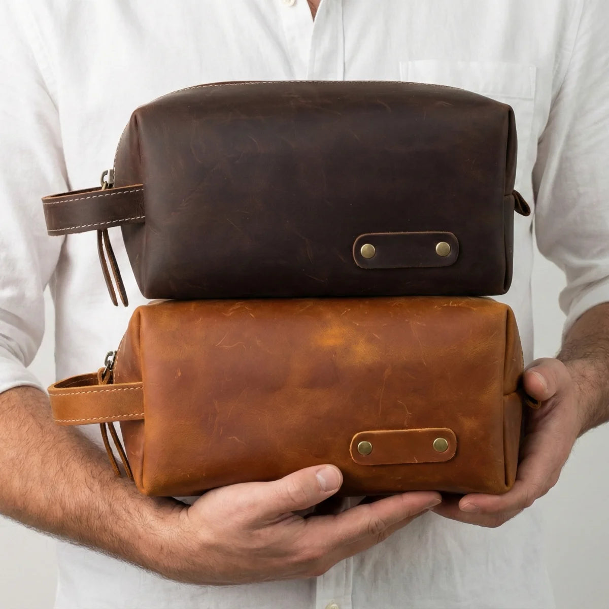 Personalized Toiletry Bag for Men – Genuine Leather Monogrammed Dopp Kit – Custom Travel Organizer & Gift for Him