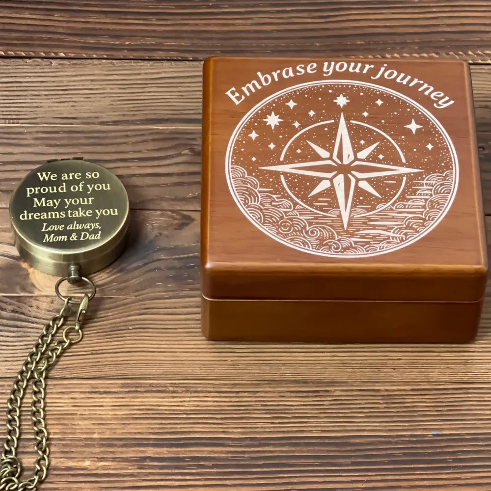 Graduation Gift Engraved Compass from Mom & Dad – "We Are So Proud of You", Personalized Keepsake for Son or Daughter with Custom Handwriting