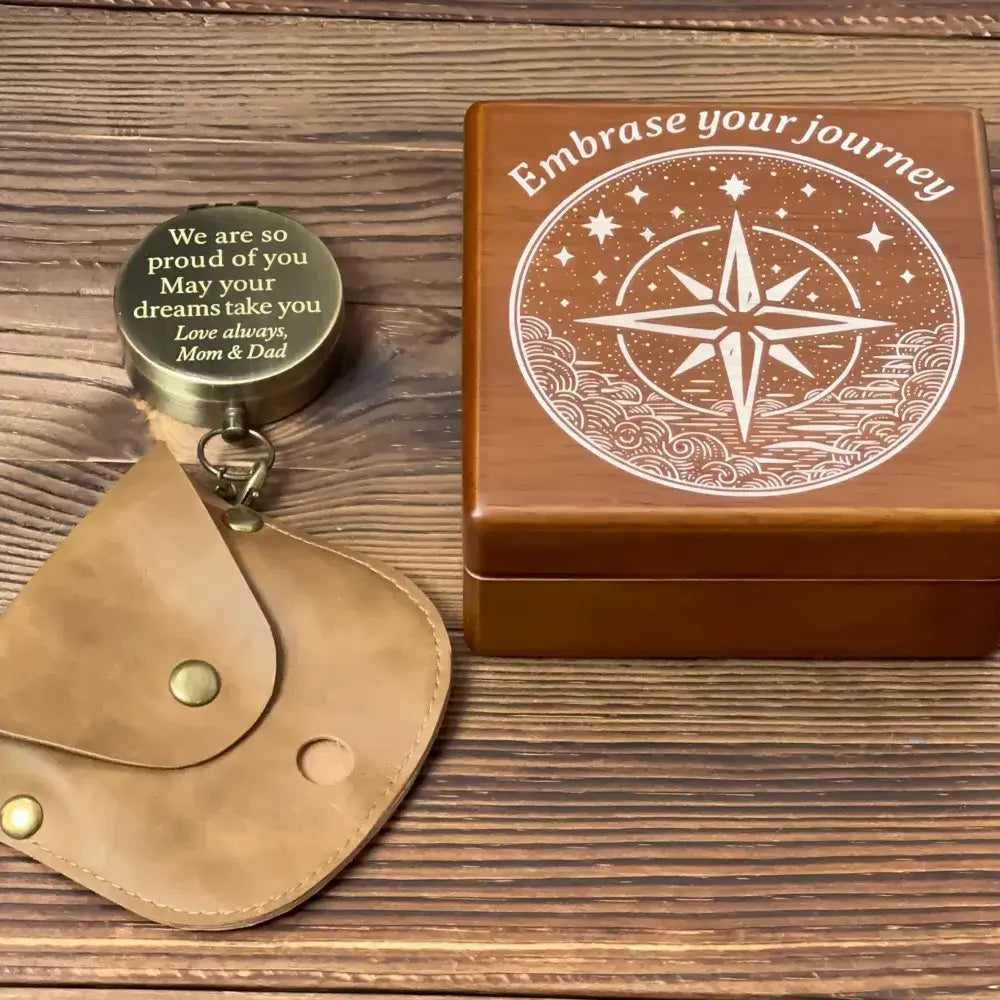 Graduation Gift Engraved Compass from Mom & Dad – "We Are So Proud of You", Personalized Keepsake for Son or Daughter with Custom Handwriting