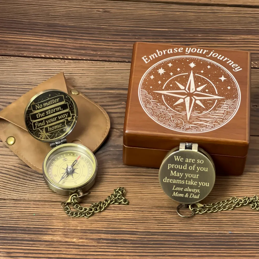 Graduation Gift Engraved Compass from Mom & Dad – "We Are So Proud of You", Personalized Keepsake for Son or Daughter with Custom Handwriting
