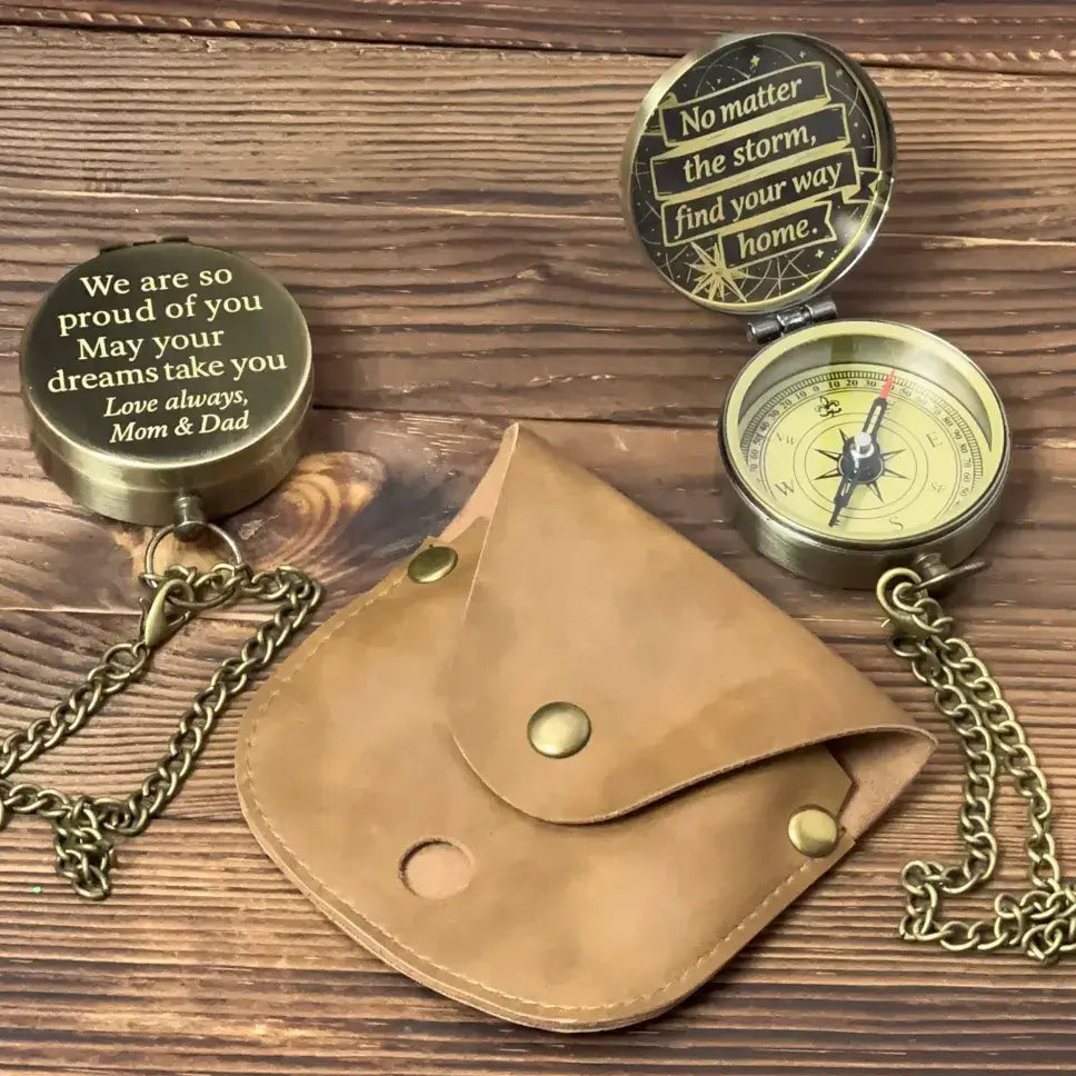 Graduation Gift Engraved Compass from Mom & Dad – "We Are So Proud of You", Personalized Keepsake for Son or Daughter with Custom Handwriting