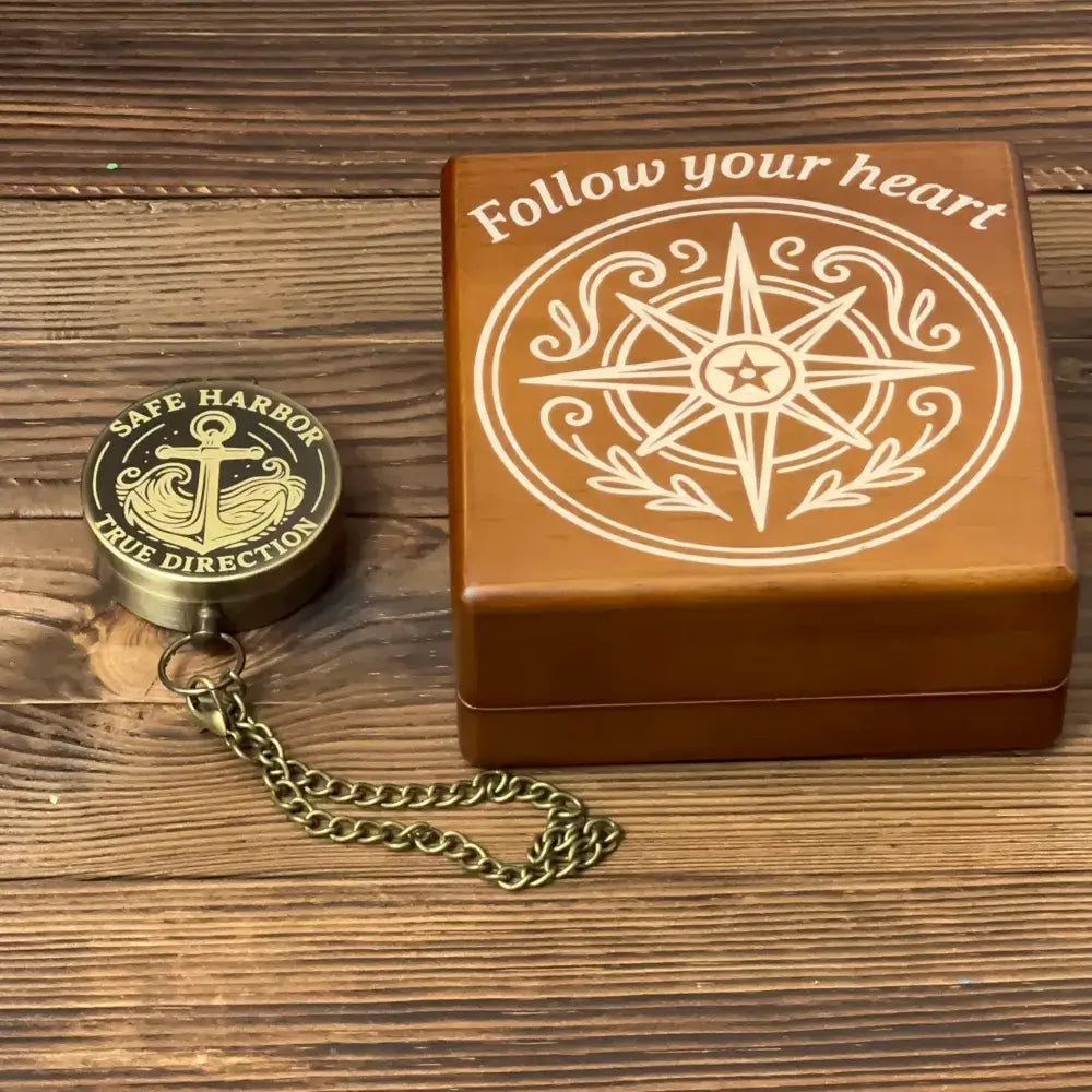 Engraved Traveler Brass Compass with Vintage World Map – Personalized Graduation or Retirement Gift for Son, Him, Custom Quote Working Keepsake