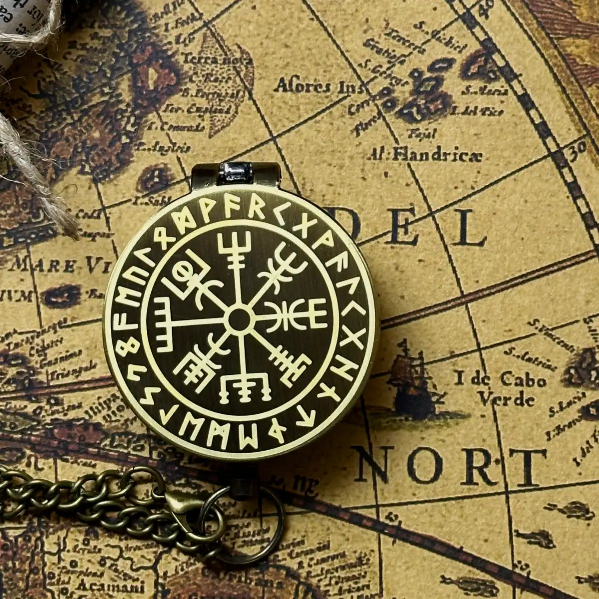 Viking Compass Engraved "Vegvisir" | Norse Mythology Gift for Him, Dad | Personalized Rune Compass | Custom Handwriting | Brass Working Compass